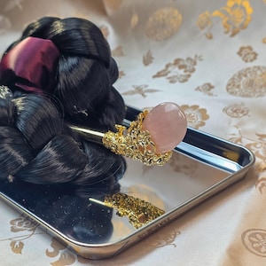 Handcrafted Korean Binyeo  Rose Quartz | Traditional Hairpin with Rose Quartz | Elegant Korean Hair Accessory