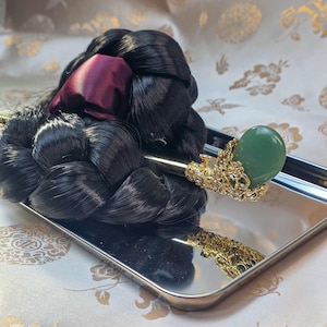 Handcrafted Korean Binyeo Green Aventurine | Traditional Hairpin with Aventurine | Elegant Korean Hair Accessory