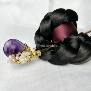 Amethyst Handcrafted Korean Binyeo &quot;cherry blossom&quot; | Traditional Hairpin with Amethyst | Elegant Korean Hair Accessory