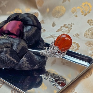 Handcrafted Korean Binyeo Red Jasper | Traditional Hairpin with Red Jasper | Elegant Korean Hair Accessory