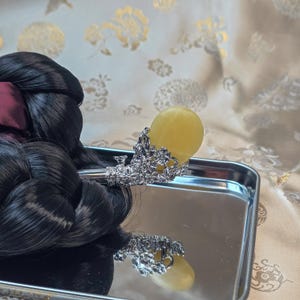 Handcrafted Korean Binyeo  Yellow Citrine | Traditional Hairpin with Citrine | Elegant Korean Hair Accessory