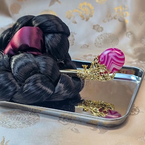 Handcrafted Korean Binyeo Pink Stripe Agate | Traditional Hairpin with Pink Agate | Elegant Korean Hair Accessory