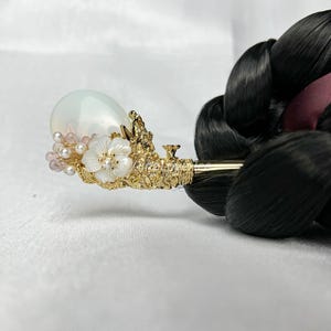 Moonstone Handcrafted Korean Binyeo &quot;cherry blossom&quot; | Traditional Hairpin with Moonstone | Elegant Korean Hair Accessory