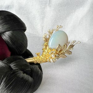 Moonstone  Handcrafted Korean Binyeo &quot;Twin Moon&quot; | Traditional Hairpin with Moonstone  | Elegant Korean Hair Accessory