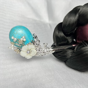 Turquoise Handcrafted Korean Binyeo &quot;tri-Pearl&quot; | Traditional Hairpin with Turquoise | Elegant Korean Hair Accessory
