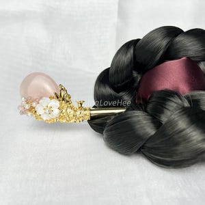 Rose Quartz Handcrafted Korean Binyeo &quot;cherry blossom&quot; | Traditional Hairpin with Rose Quartz | Elegant Korean Hair Accessory