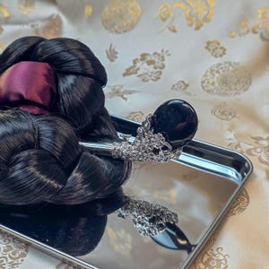 Handcrafted Korean Binyeo Black Onyx  | Traditional Hairpin with  Onyx | Elegant Korean Hair Accessory