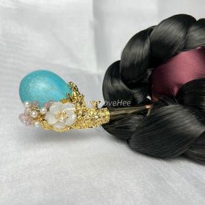 Turquoise Handcrafted Korean Binyeo &quot;cherry blossom&quot; | Traditional Hairpin with Turquoise| Elegant Korean Hair Accessory