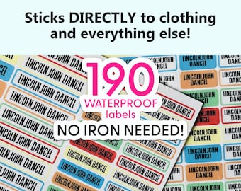 Sticks on to clothing labels-Daycare and School supplies labels, dishwasher safe tags, daycare labels, waterproof name stickers