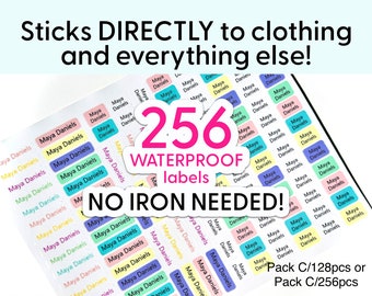 256 Stick-ON extra Mini camp clothing label boy girl adult name labels waterproof Washer dryer microwave dishwasher safe daycare school