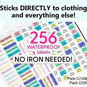 256 Stick-ON extra Mini camp clothing label boy girl adult name labels waterproof Washer dryer microwave dishwasher safe daycare school