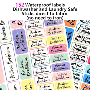 152 Sticks on to clothing labels-Daycare, School supplies labels, dishwasher safe tags, daycare labels, waterproof name stickers