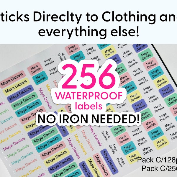 256 Stick-ON extra Mini clothing tag boy and girl adult name labels waterproof Washer dryer microwave dishwasher safe daycare school label