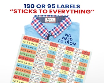 180 or 95 pcs Sticks to clothing labels-Daycare and School supplies label, dishwasher safe tags, daycare labels, waterproof name stickers