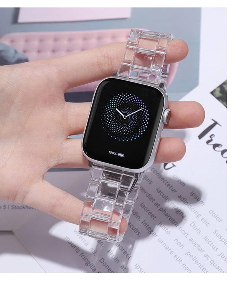 Transparent Apple Watch Band, 38mm 40mm 42mm 44mm, Resin Bling IWatch Band, Luxury Strap, Women Bracelet, Adjustable Watch Strap 