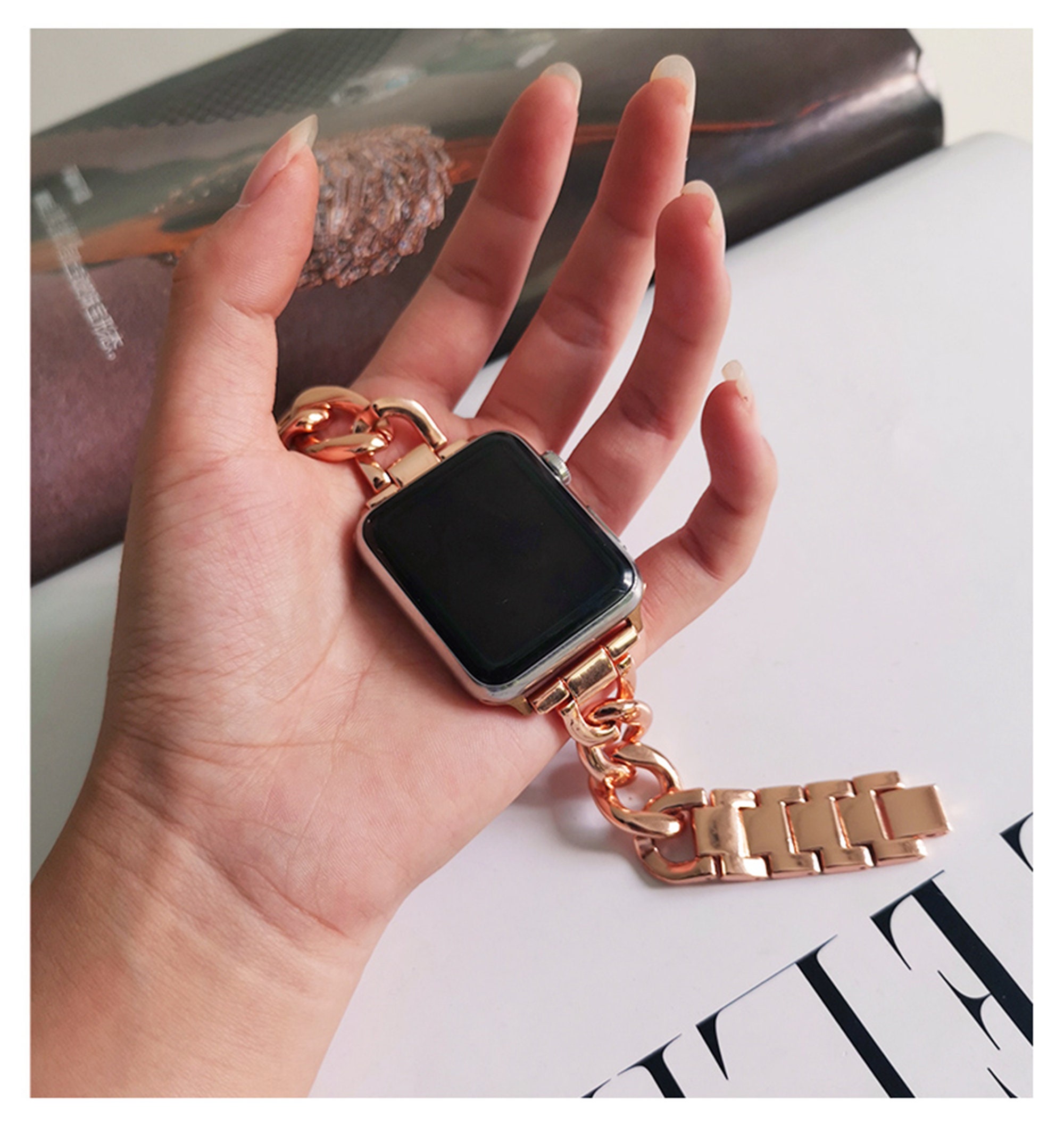 Rose Gold Apple Watch Band 38mm 40mm 42mm 44mm Metal Chain Etsy Canada