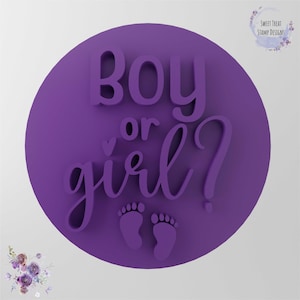 Timbro per biscotti in pasta di zucchero con scritta "Boy or Girl"