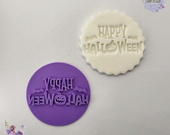 Happy Halloween Pumpkin Bats Embosser Fondant Stamp