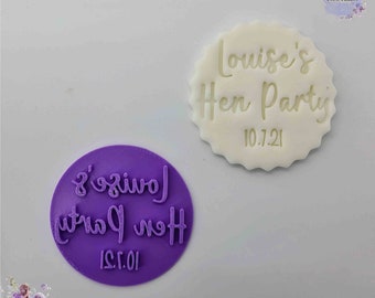 Gepersonaliseerde naam & datum vrijgezellenfeest fondant stempel