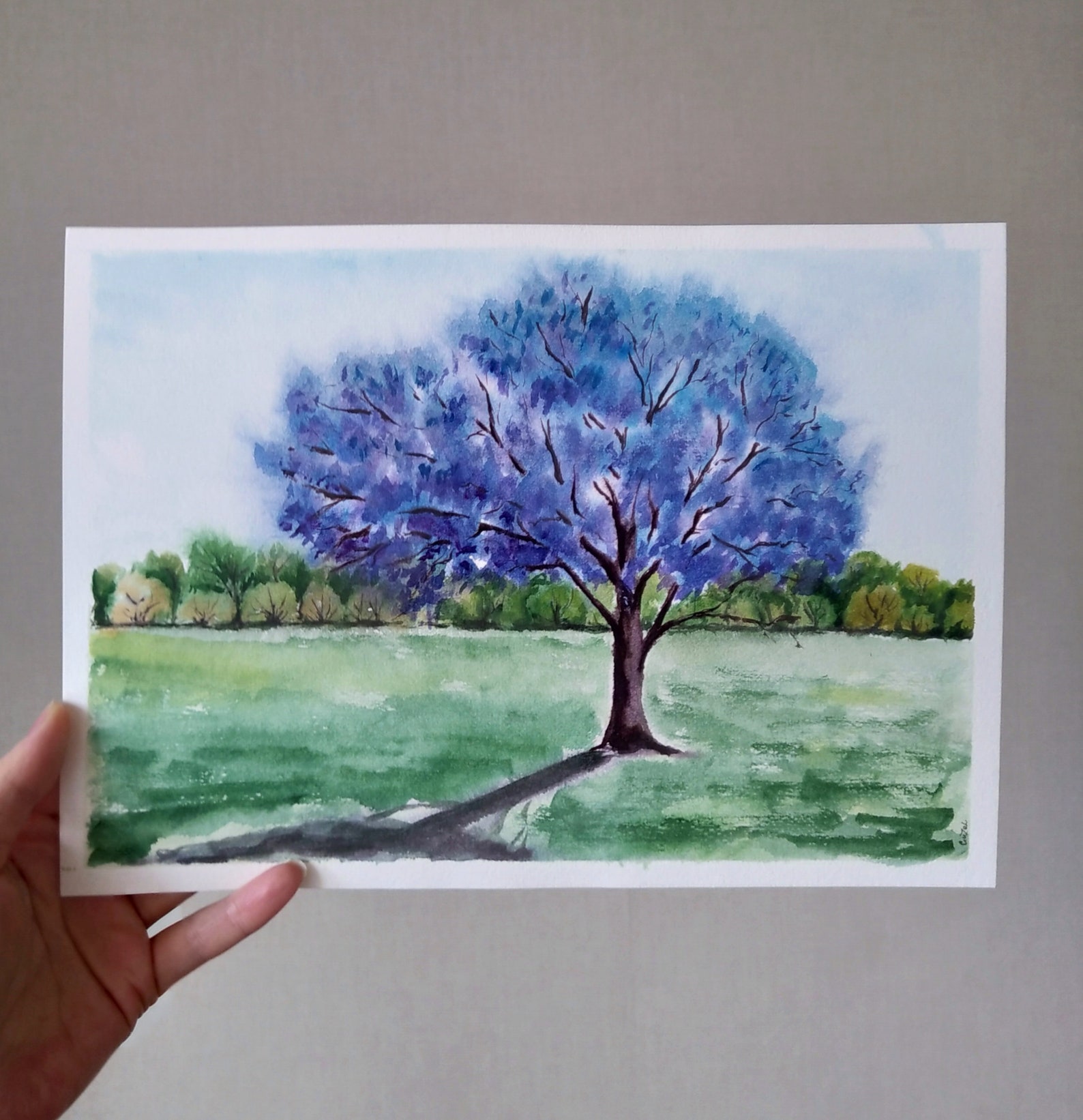 Jacaranda Tree Painting Watercolor Landscape California Art Etsy