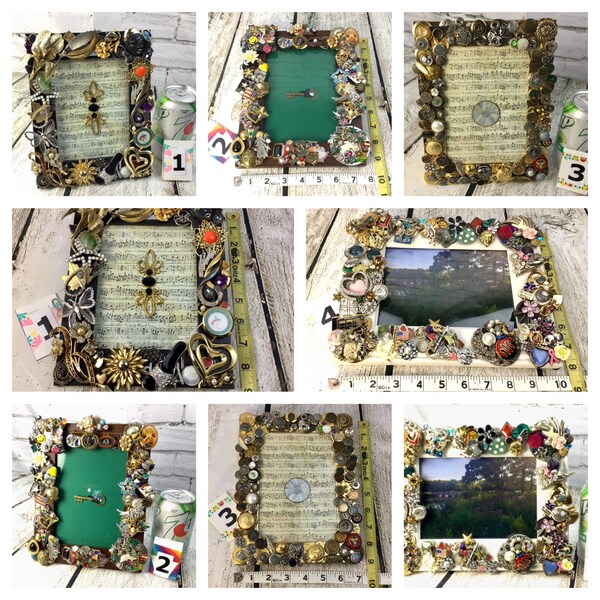 Bejeweled Picture Frame - Jeweled - Fanciful Frame - One of a Kind -Embellished- Collage - Baby - Child - Wedding - Found Object