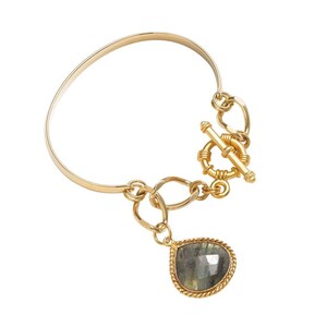 Labradorite Bangle Bracelet, Toggle Bracelet, Teardrop Gemstone Pendant, FREE SHIPPING