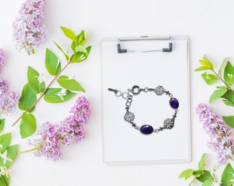 Keepsake Bracelet, February Amethyst Birthstone Bracelet, Adjustable Charm bracelet, Silver and Gemstone Bracelet