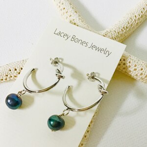 Freshwater Pearl Earrings, Pearl Hoop Earrings, Silver Knot Hoop Earrings, Bridesmaid Earrings, June Birthstone, Gift for Her
