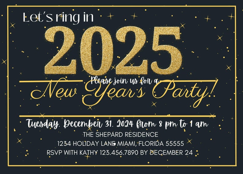 new year's eve party invitation, editable in Canva