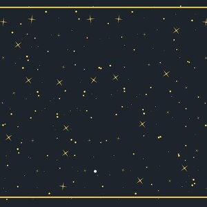 Pu&ograve; includere: Uno sfondo blu scuro con una cornice dorata e una spolverata di piccole stelle dorate.