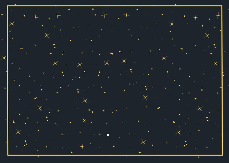Pu&ograve; includere: Uno sfondo blu scuro con una cornice dorata e una spolverata di piccole stelle dorate.