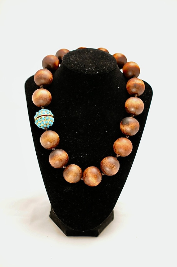 Wooden Bead Necklace with Magnetic 'Turquoise' Bal