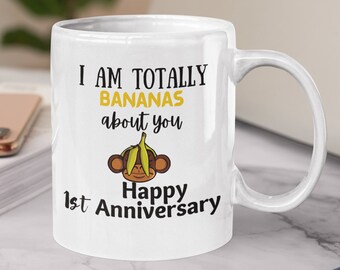 1st Anniversary Ceramic Mug, 1 Year White Glossy Mug, One Year Anniversary Coffee Mug, Happy 1st Anniversary