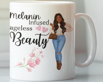 Black Girl Birthday Gift Mug, Black Woman Mug, Afro Queen mug, Beautiful Black Girl African American Mug, Tea Cup Gift for Her