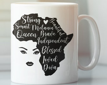 Black Woman Mug, Black Girl Birthday Gift Mug, Afro Queen mug, Beautiful Black Girl ,African American Mug, Tea Cup Gift for Her