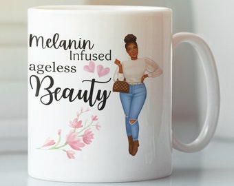 Black Woman Mug, Black Girl Birthday Gift Mug, Afro Queen mug, Beautiful Black Girl African American Mug, Tea Cup Gift for Her