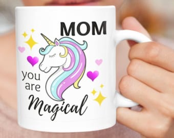 Mother's Birthday Coffee Mug, Mom Ceramic Mug Gift, Unicorn Mom White Glossy Mug, Birthday Mug for Mom