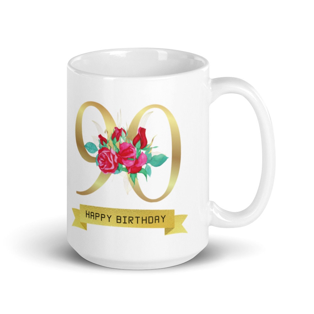 90th Birthday Coffee Mug White Glossy Mug 90th Etsy UK