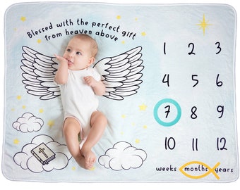 Christian Angel Wings Baby Milestone Blanket Unisex Markers Included 51" x 40"
