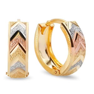 14k Tri Color Gold Huggies Earrings - 5mm Thick - For Every Day - Real 14k gold