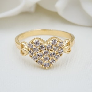 Solid 14k Big Heart Ring - CZ - Modern Jewelry - For Her - Perfect Gift
