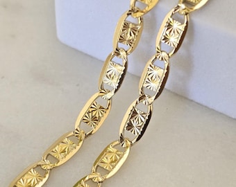 SOLID 14k Unique Yellow Gold Valentino Chains - 4MM Thick - 16", 18" ,20", 22," 24" - Shiny and Original
