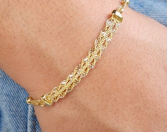 Solid 14k Gold Shiny Adjustable Bracelet - 5.5" to 7.5" - Versatile And Modern - Perfect Gift - Very Shiny and Sparkling