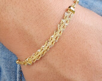 Solid 14k Gold Shiny Adjustable Bracelet - 5.5" to 7.5" - Versatile And Modern - Perfect Gift - Very Shiny and Sparkling