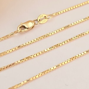 Solid 14k Gold Box Chain - 1MM Thick - Shiny Chains - Unisex - Dainty Necklace