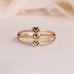 Solid 14k Triple Tricolor Heart Ring - For Her - Statement Ring