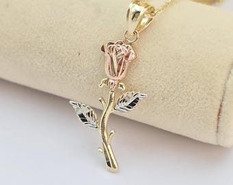 14K Yellow Gold Rose Pendant, Gold Rose Flower Necklace - Etsy
