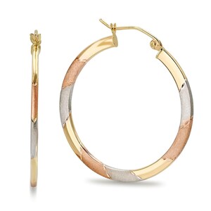 Unique 14k Gold 30mm Tricolor Gold Hoops Earrings - Lightweight & Versatile - Everyday Hoops - Gift For Her