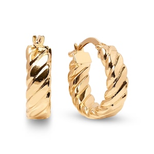 14k Gold Small Croissant Hoop Earrings - 15mm -  4mm Thick - For Her - Modern Jewelry