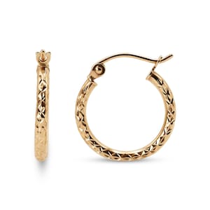 15MM Dainty 14K Gold Fully Diamond Cut Hoop Earrings - 1.5MM Thick - Perfect Gift - Fine Jewelry For Her